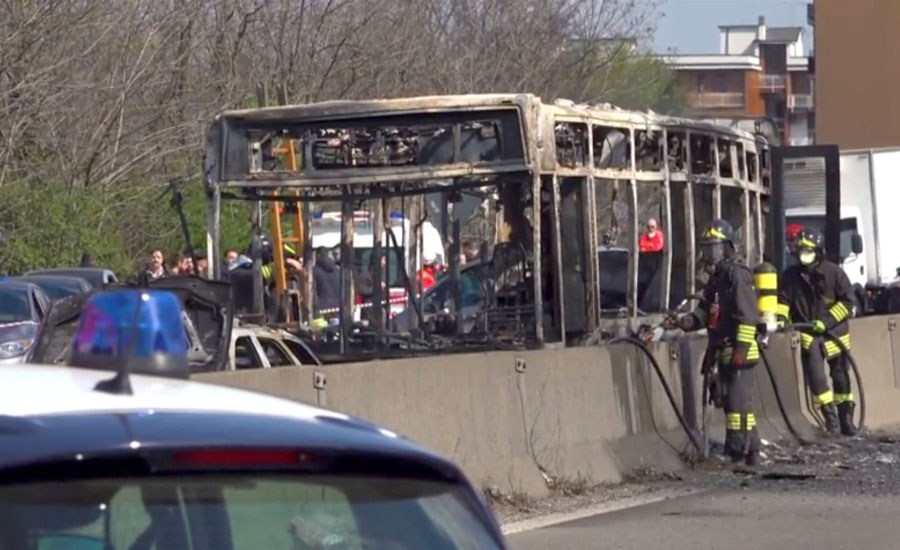 Driver hijacks, sets ablaze school bus in Italy, children flee unharmed