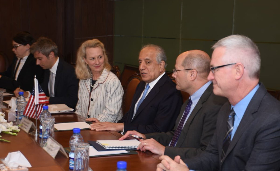 Zalmay Khalilzad, Alice Wells hold delegation level talks at MoFA