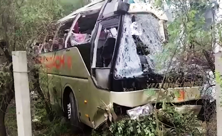 10 killed, 34 injured as passenger bus flips in Hassan Abdal