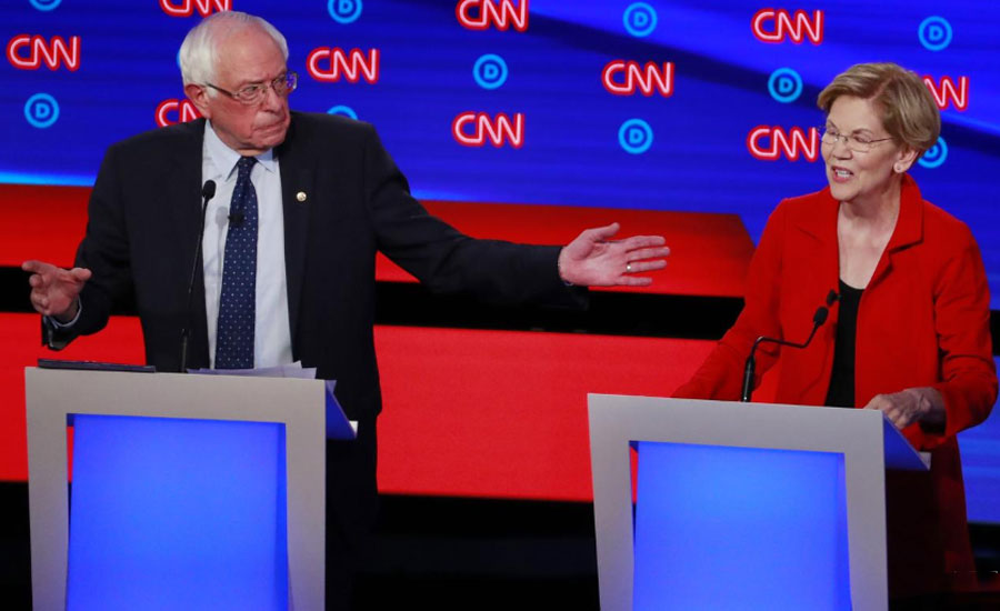 Sanders, Warren defend progressive policies in US Democratic debate