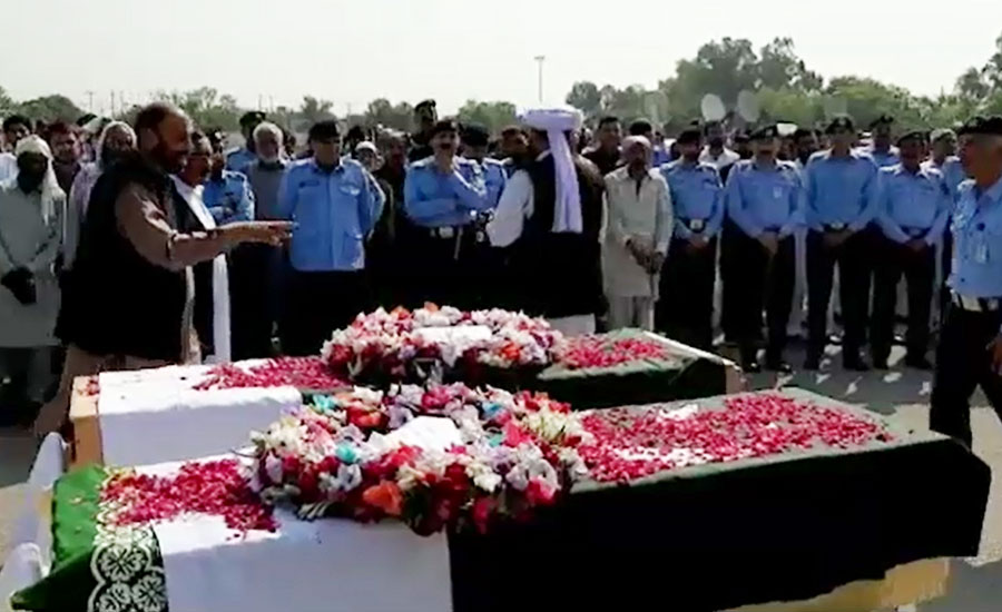 Funeral prayers of cops martyred by unidentified attackers offered